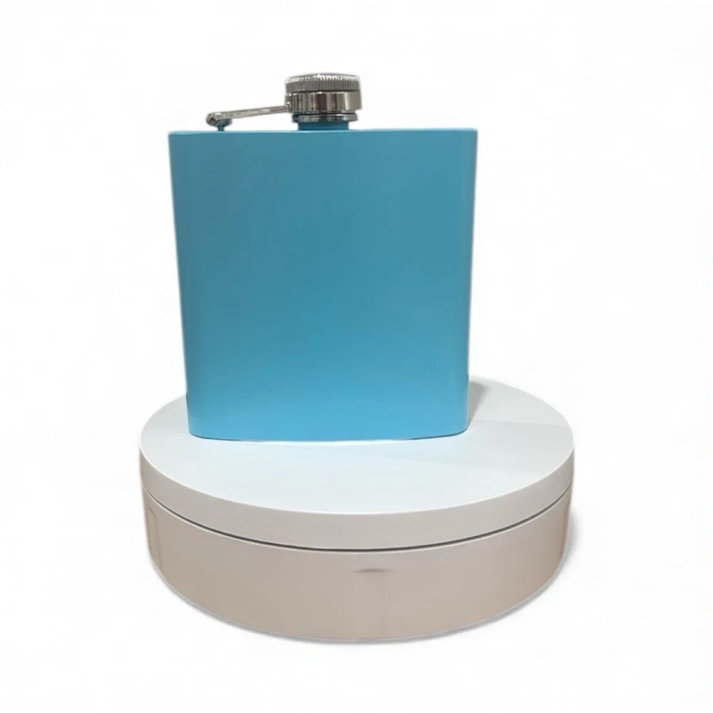 Powder Blue 6 oz Stainless Steel Flask Gift Set w/ Funnel & Boxed